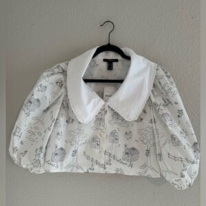 Forever 21 nwt size medium crop blouse oversized ruffle collar‎ puffed sleeves